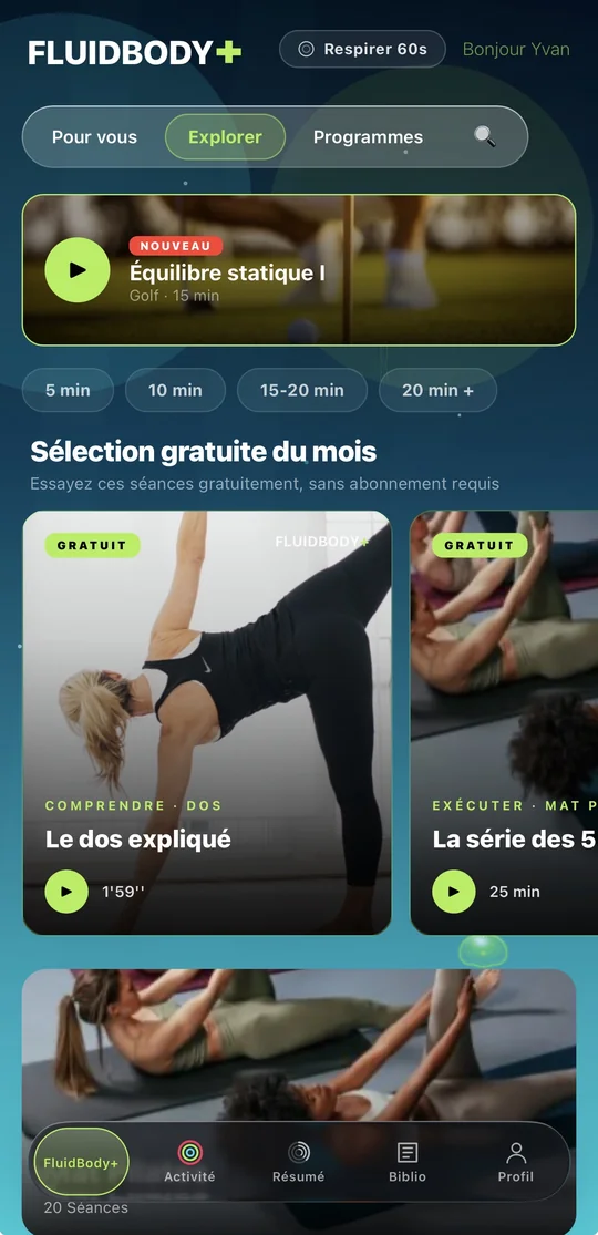 FluidBody+ écran Explorer