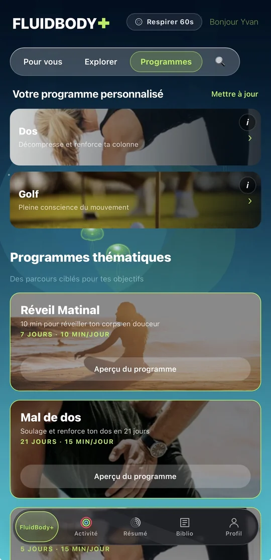 FluidBody+ écran Programmes